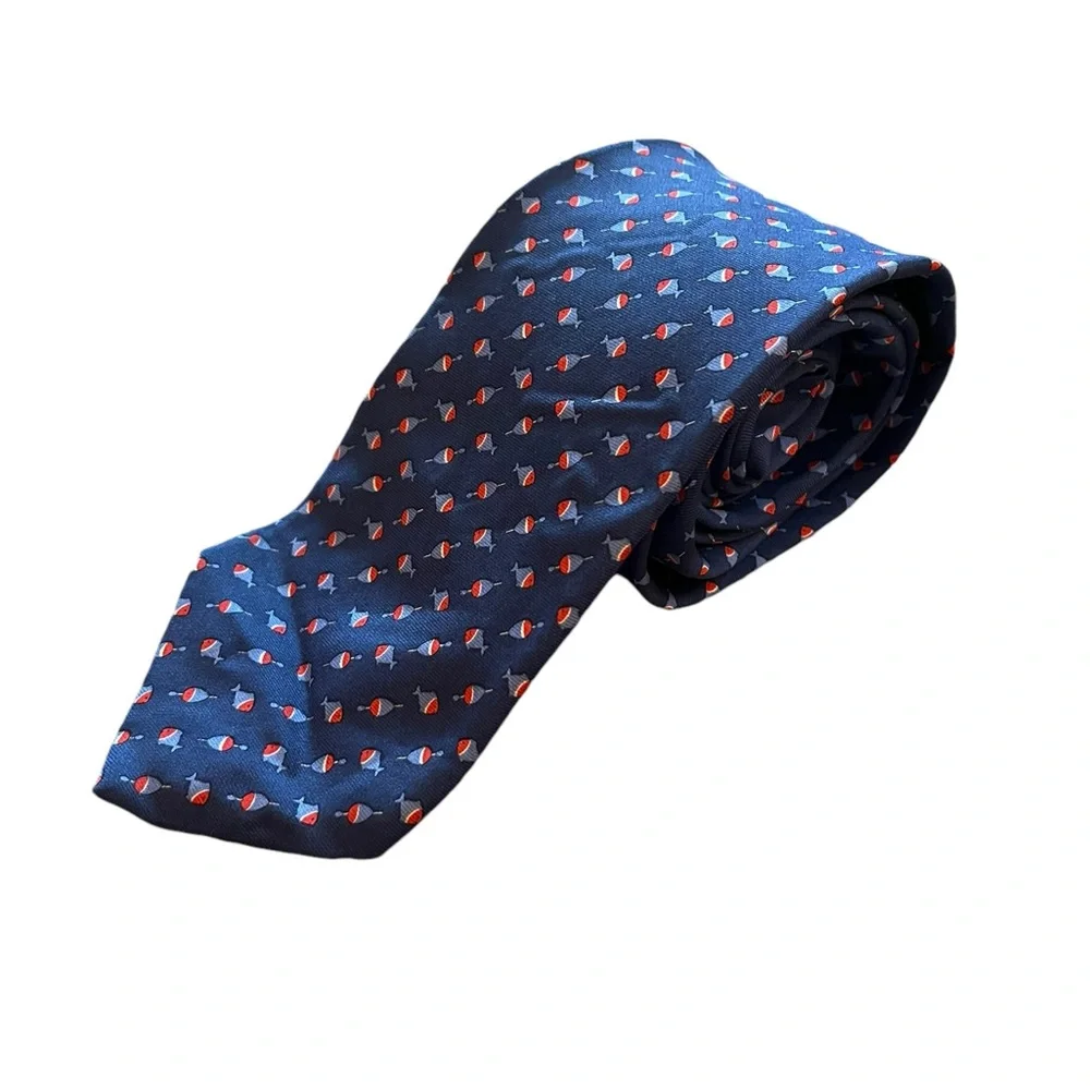 Brooks Brothers Makers And Merchants Tie Blue With Red & Blue Fish &‎ Bobbers